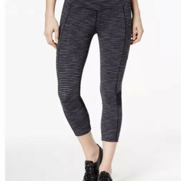 Calvin Klein performance wick striped side pocket cropped athletic leggings - Picture 1 of 6